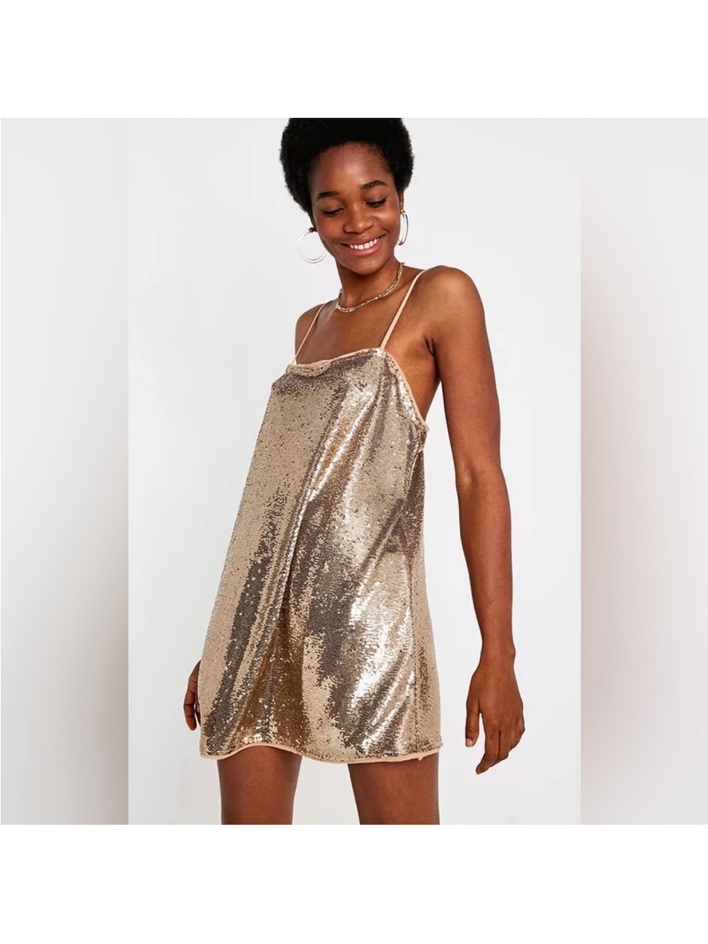 Free People Intimately Time to Shine Gold Sequined Shift Dress